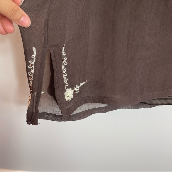 AML Brown Long Sleeve Sheer Top - Picture 3 of 15